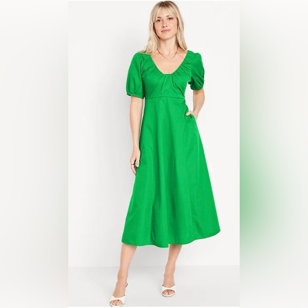 Old Navy Midi Dress NWT Green Puffed Sleeve Cotton Blend Resort Vacation 3XL